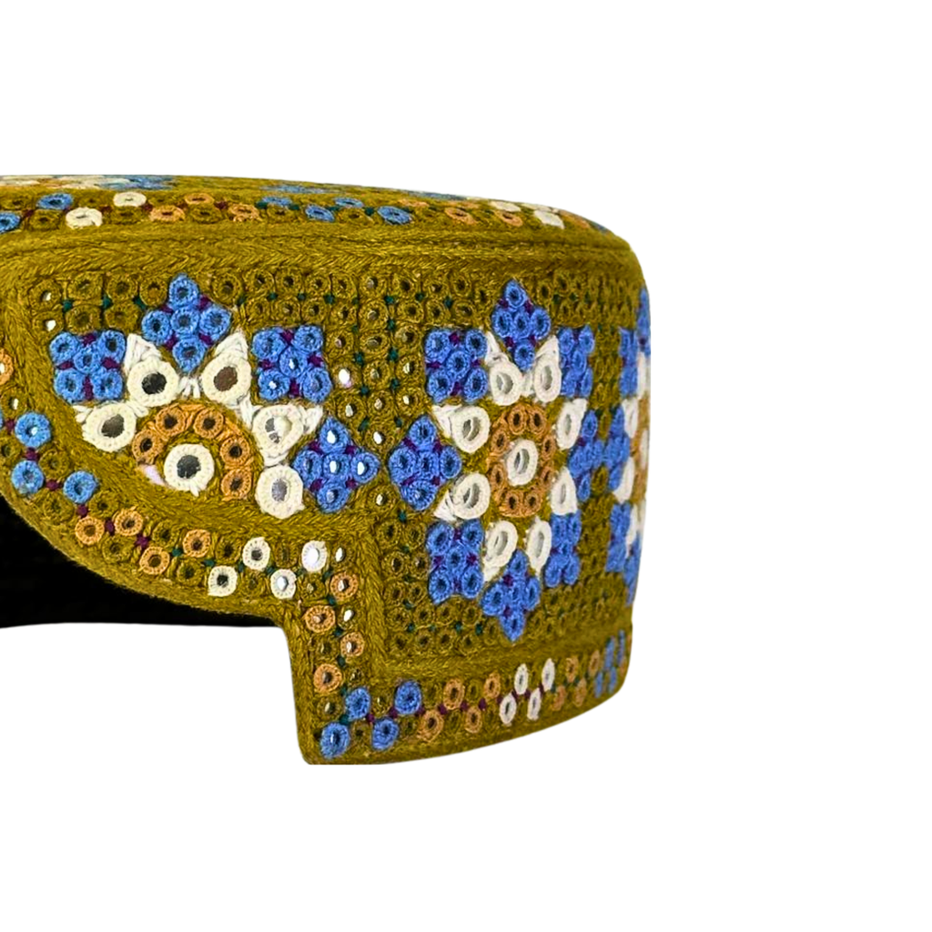 Golden Sindhi Topi - Flower Design - White Shade - Nasir Bhai