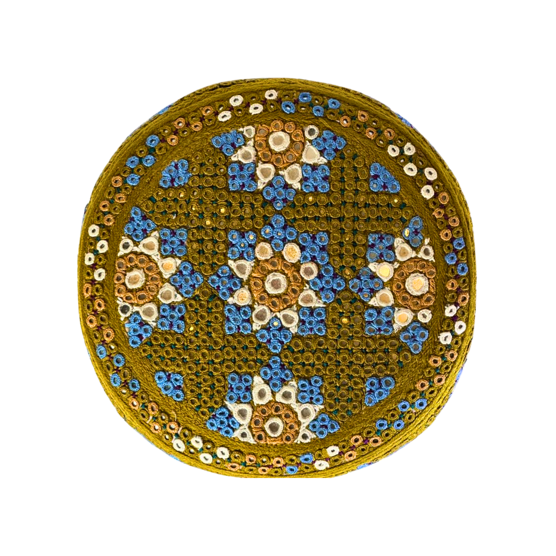 Golden Sindhi Topi - Flower Design - White Shade - Nasir Bhai