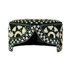 Black Sindhi Topi - Flower Design - White Shade - Nasir Bhai