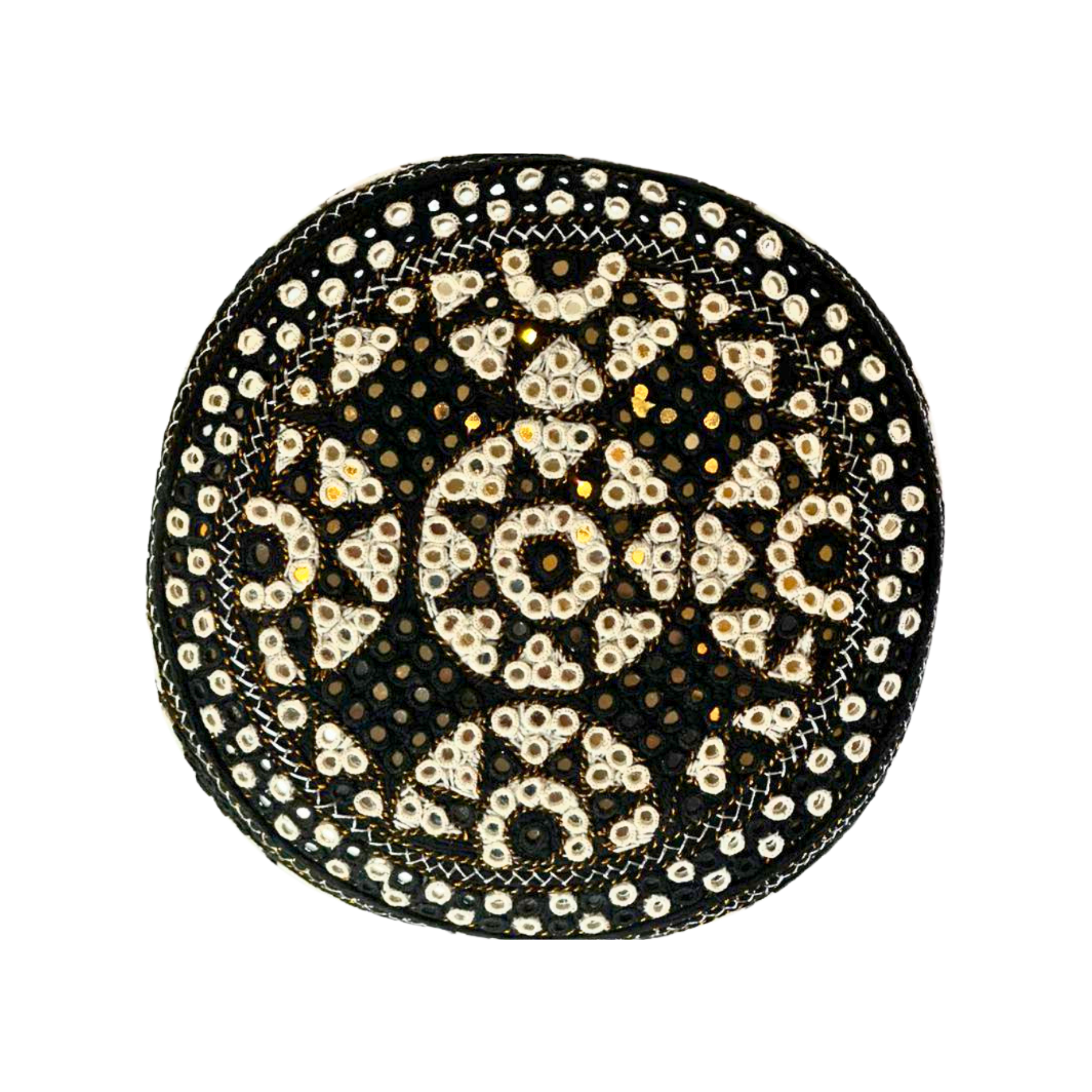 Black Sindhi Topi - Flower Design - White Shade - Nasir Bhai