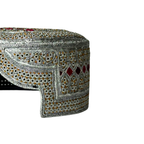 White Sindhi Topi - Pink Stitching - Pink And Maroon Tikki - Raja Cap