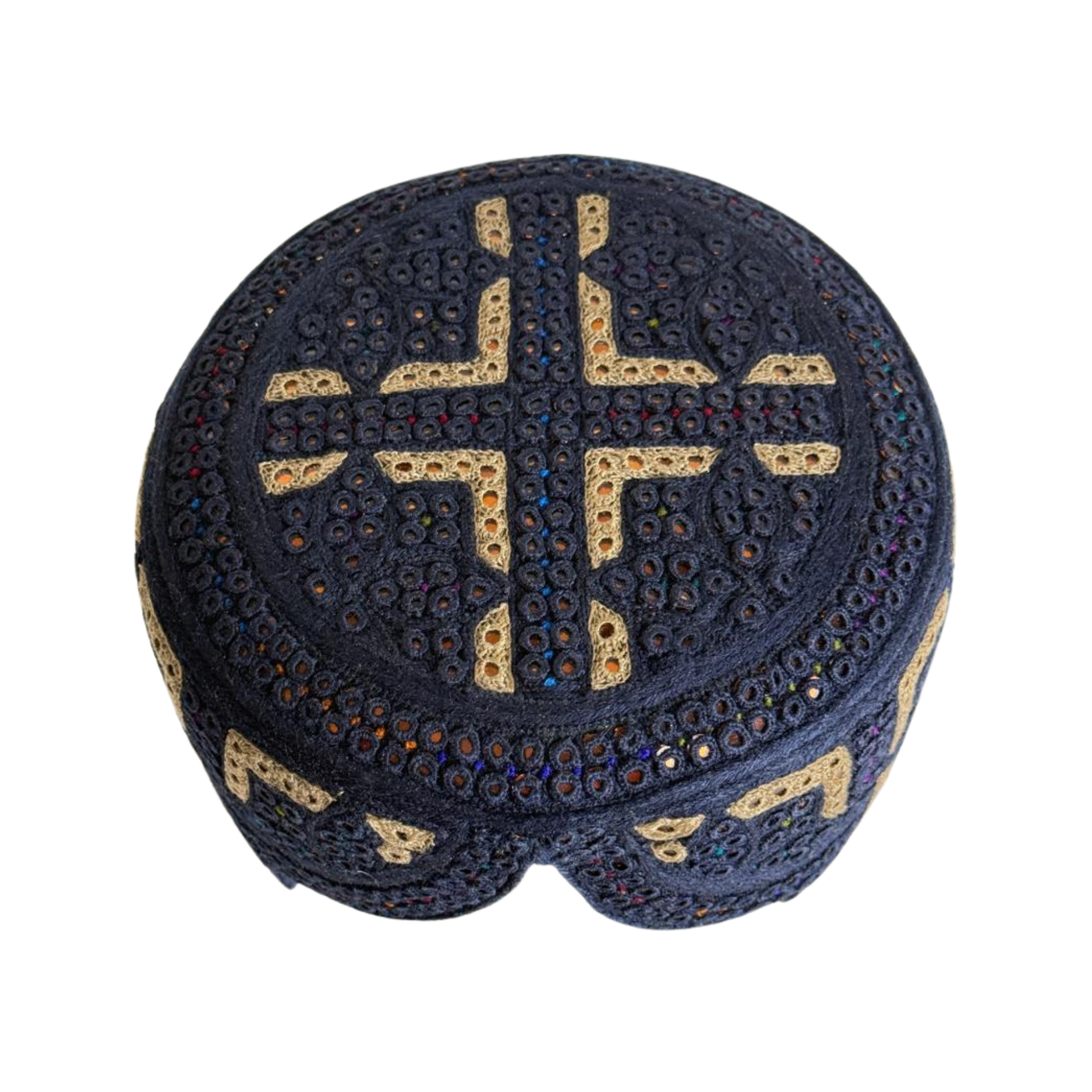 Black Sindhi Topi - Traditional Design - Golden Shade - Nasir Bhai