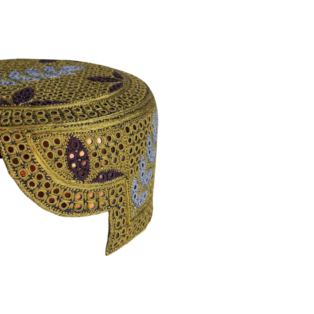 Golden Sindhi Topi - Flower Design - Golden Shade - Nasir Bhai