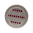 White Sindhi Topi - Pink Stitching - Pink And Maroon Tikki - Raja Cap