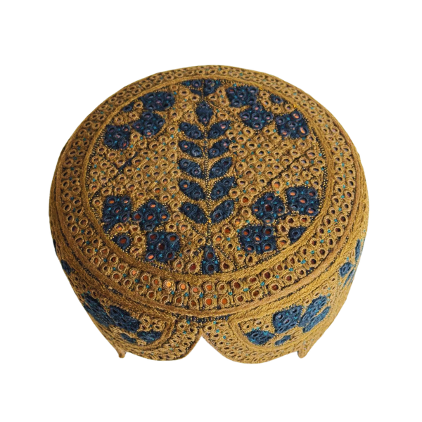 Brown Sindhi Topi - Flower Design - Golden Shade - Nasir Bhai