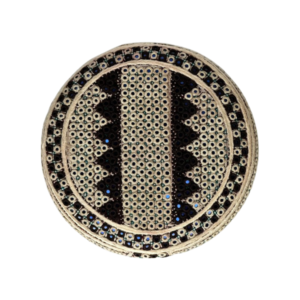 White Sindhi Topi - Heart Design - Blue Shade - Nasir Bhai