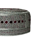 White Sindhi Topi -  Pink Stitching - Pink And Maroon Tikki - Raja Cap