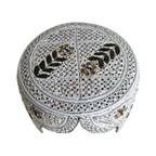 White Sindhi Topi - Flower Design - Blue Shade - Nasir Bhai