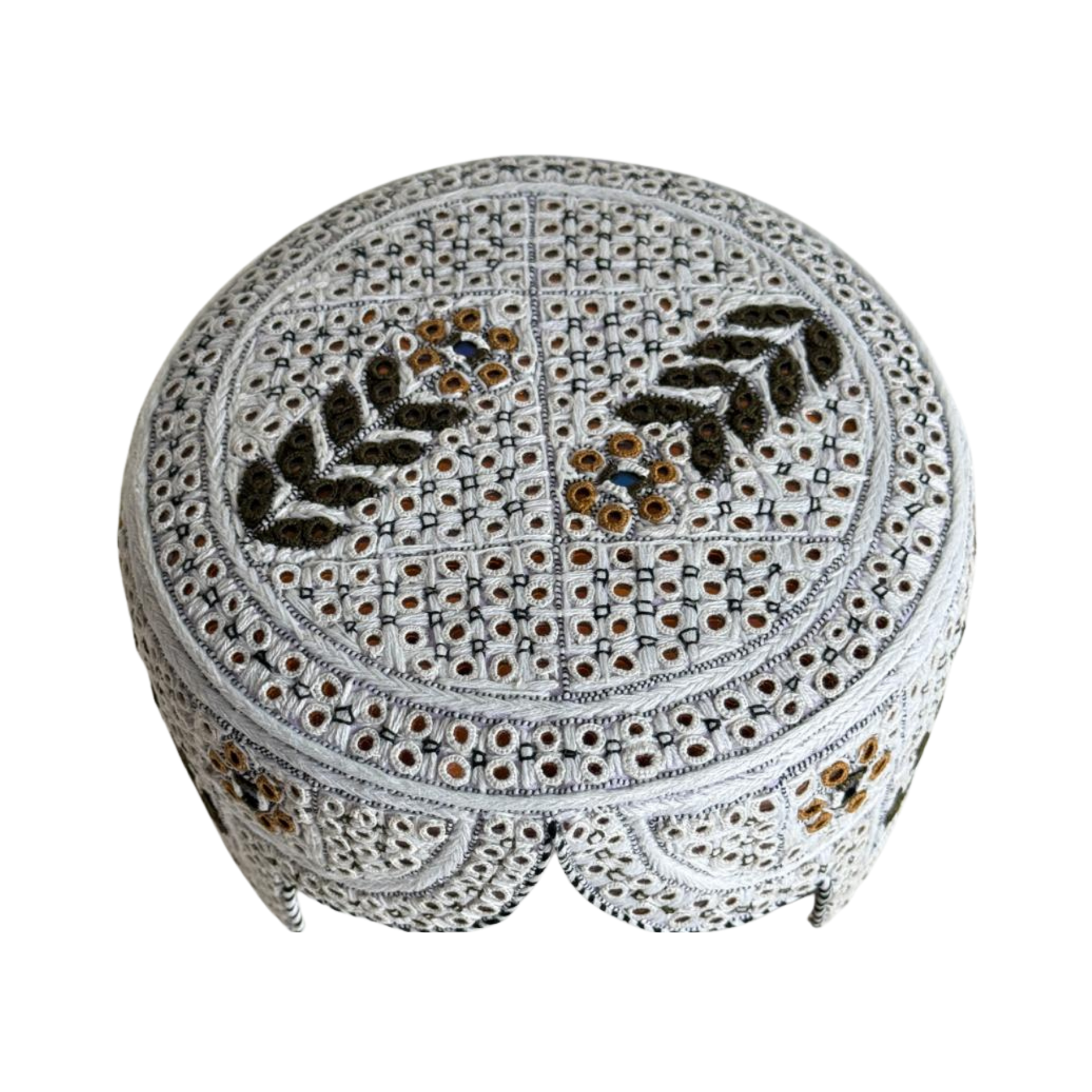 White Sindhi Topi - Flower Design - Blue Shade - Nasir Bhai