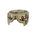 White Balochi Topi - Flower Design - Golden Shade  - Nasir Bhai