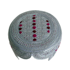 White Sindhi Topi - Pink Stitching - Maroon and Pink Tikki - Raja Cap