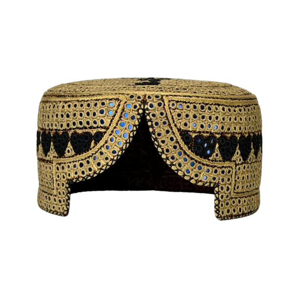 Light Brown Sindhi Topi - Heart Design - Blue Shade - Nasir Bhai