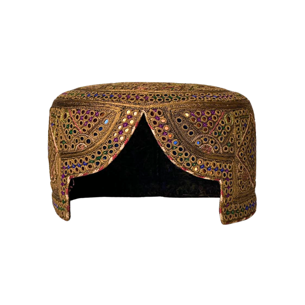 Brown Sindhi Topi - Traditional design - White Shade - Nasir Bhai