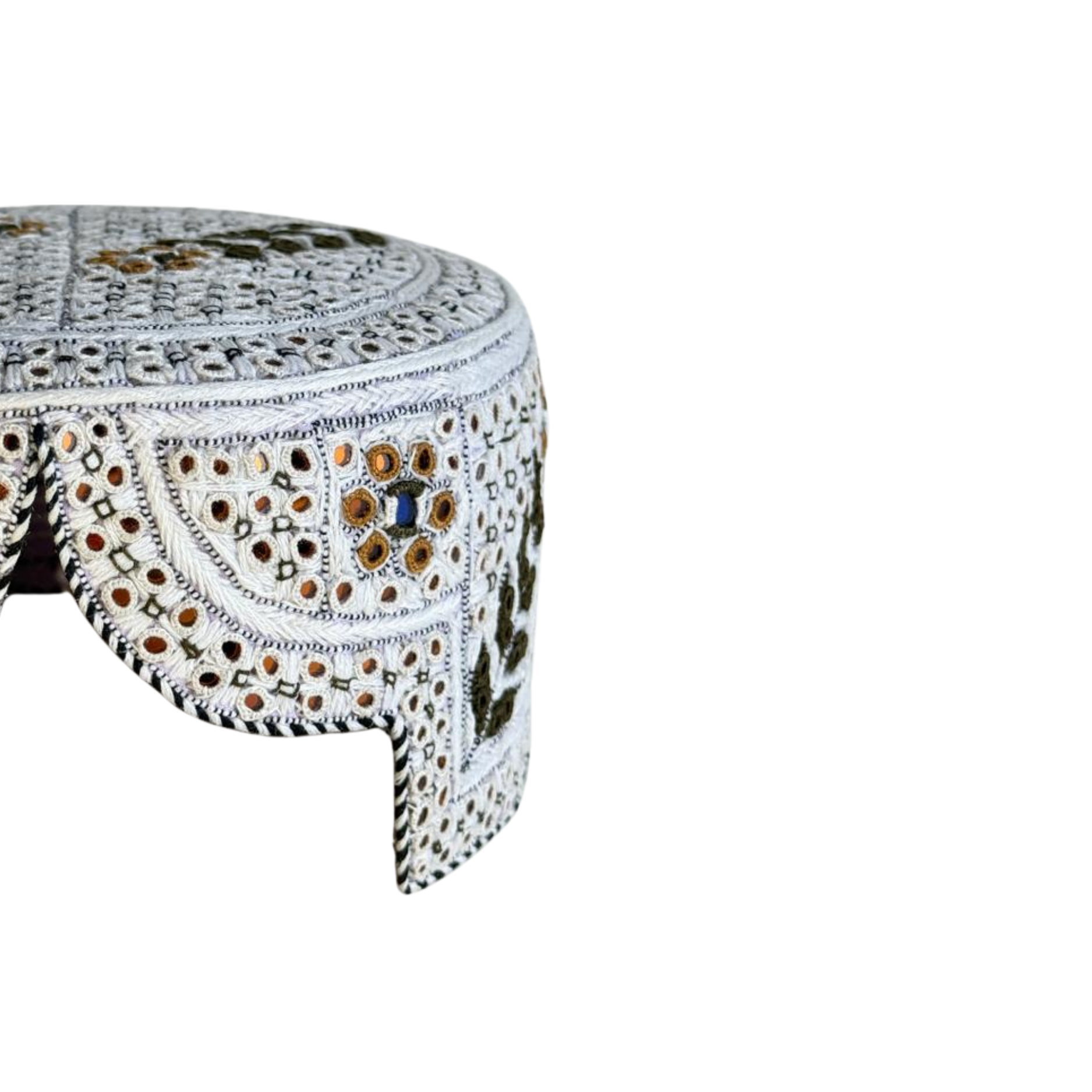White Sindhi Topi - Flower Design - Blue Shade - Nasir Bhai