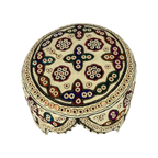 White Balochi Topi - Flower Design - Golden Shade  - Nasir Bhai