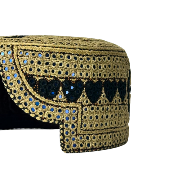 Light Brown Sindhi Topi - Heart Design - Blue Shade - Nasir Bhai