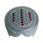 White Sindhi Topi - Pink Stitching - Maroon and Pink Tikki - Raja Cap