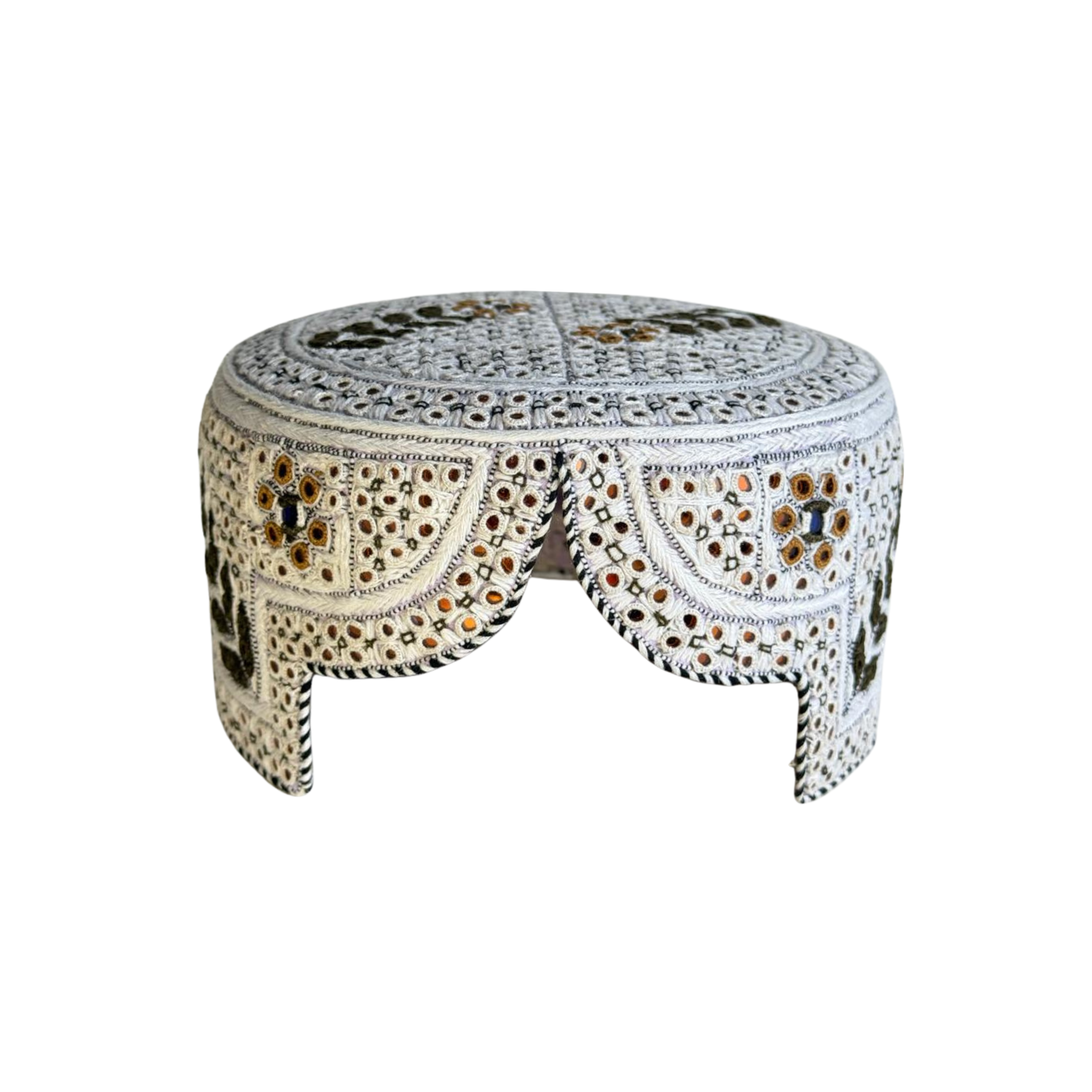 White Sindhi Topi - Flower Design - Blue Shade - Nasir Bhai