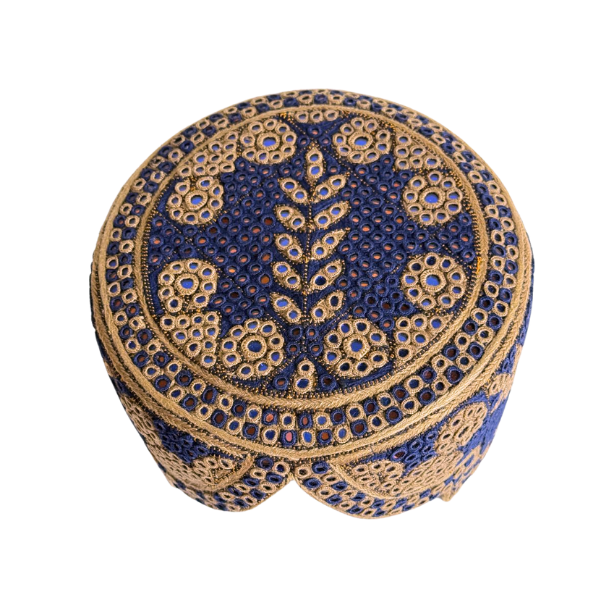 Blue Sindhi Topi - Flower Design - Blue Shade - Nasir Bhai