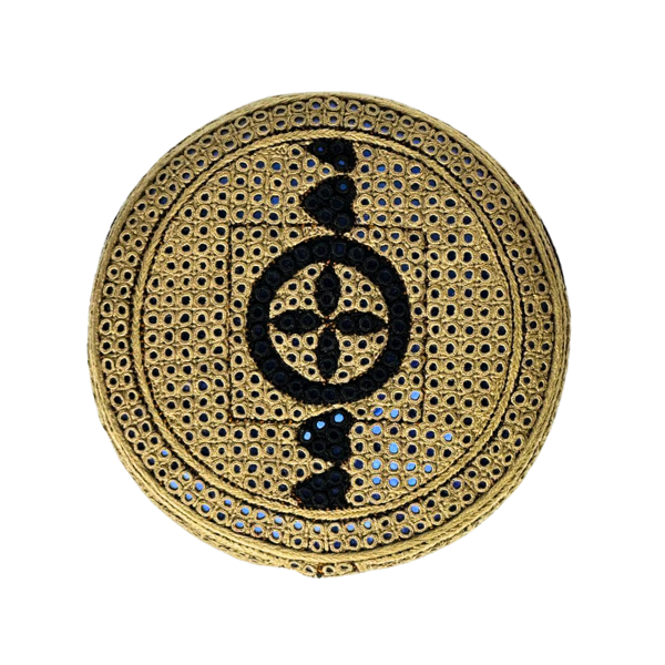 Light Brown Sindhi Topi - Heart Design - Blue Shade - Nasir Bhai