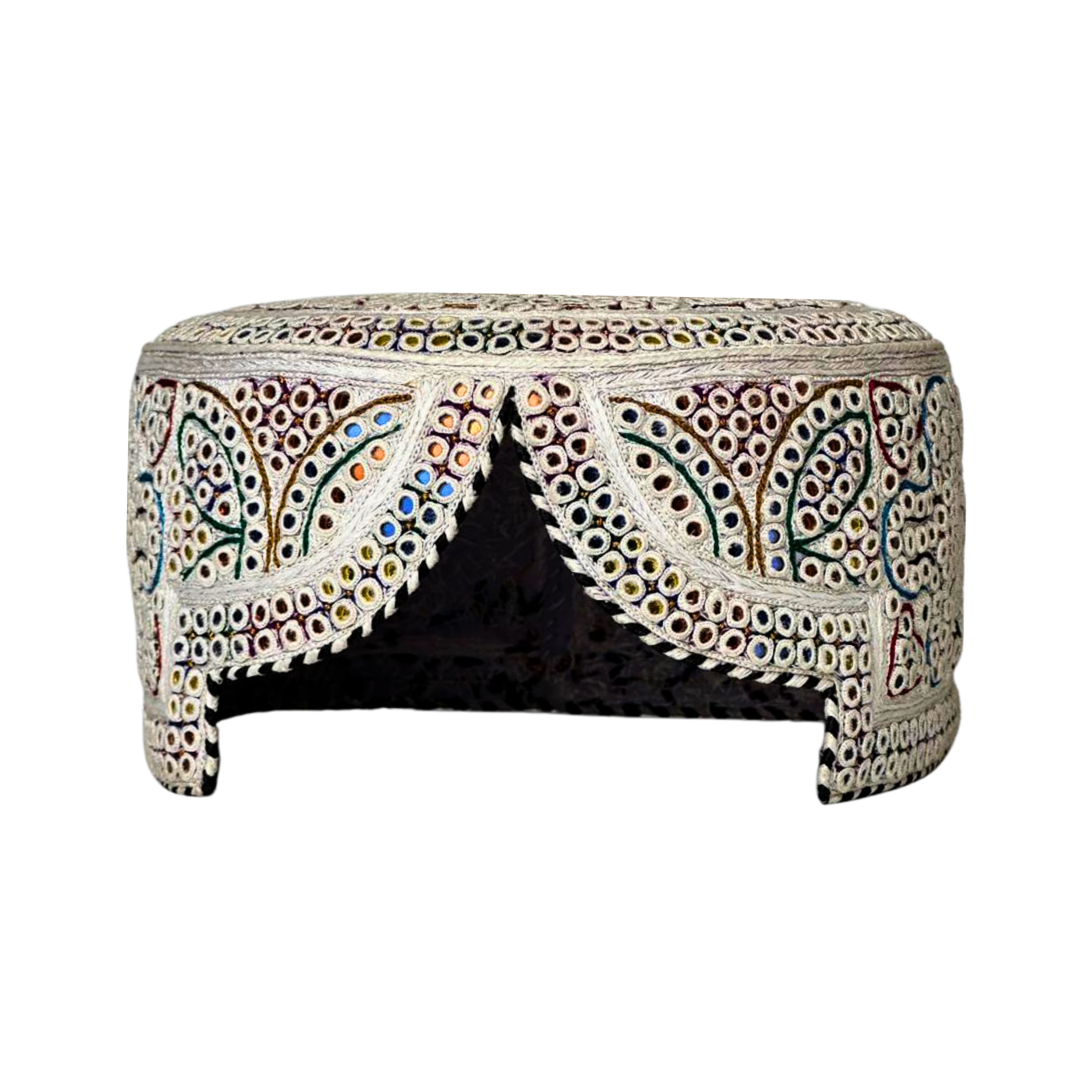 White Sindhi Topi - Flower Design -Blue Shade - Nasir Bhai
