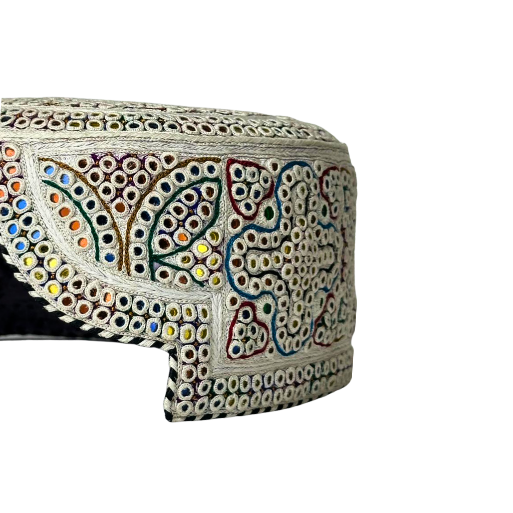 White Sindhi Topi - Flower Design -Blue Shade - Nasir Bhai
