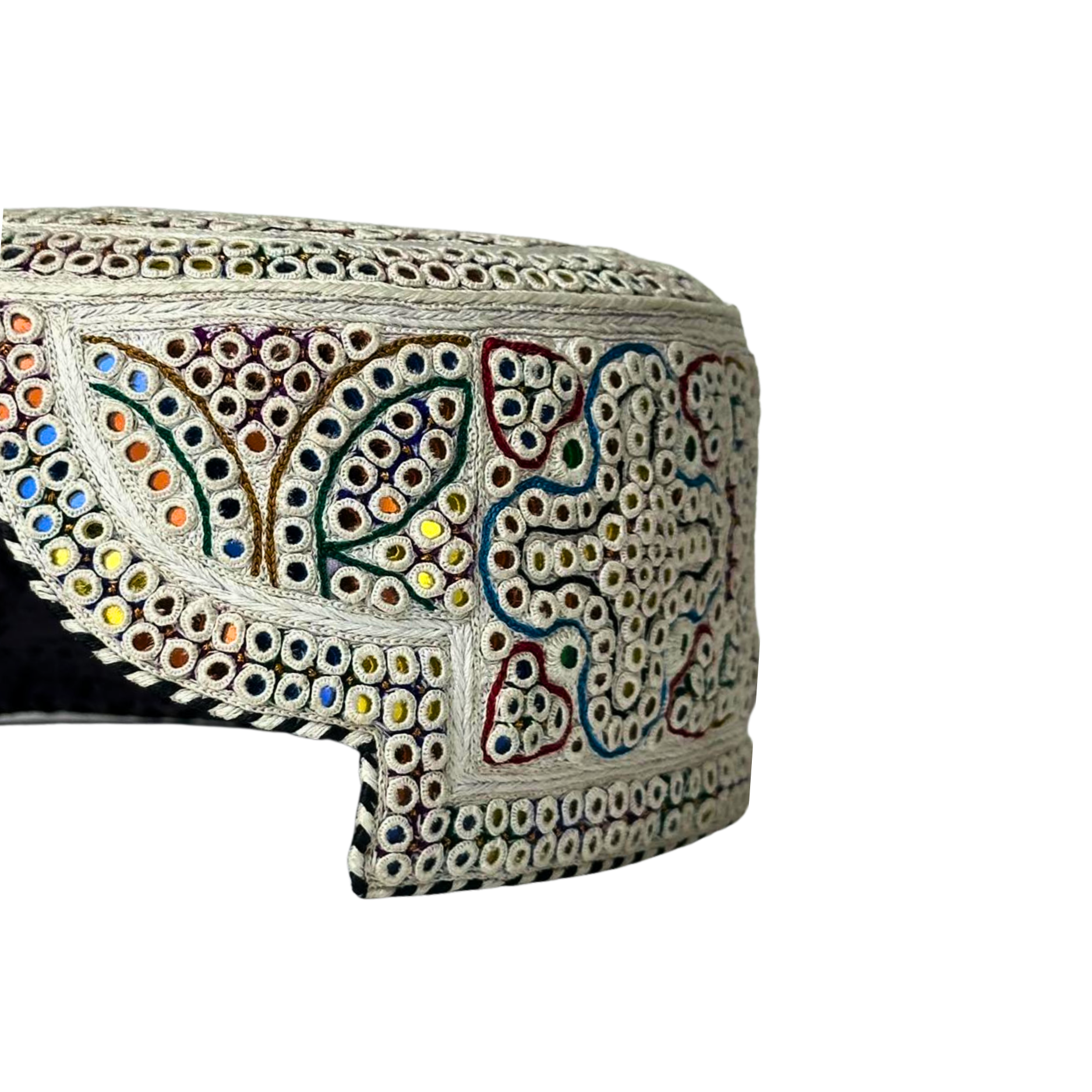 White Sindhi Topi - Flower Design -Blue Shade - Nasir Bhai