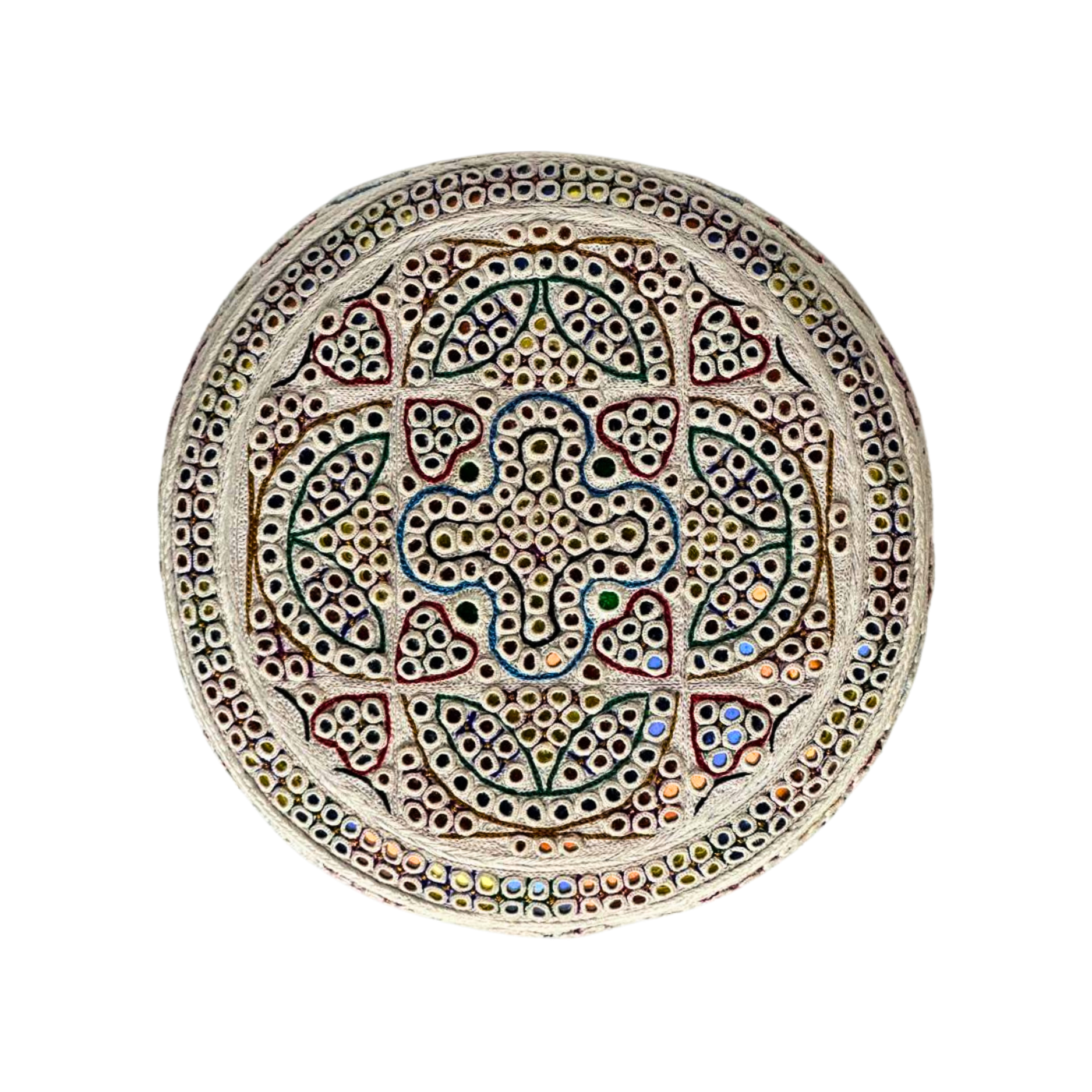 White Sindhi Topi - Flower Design -Blue Shade - Nasir Bhai