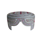 White Sindhi Topi - Pink and Golden Stitching - Maroon and Pink Tikki - Raja Cap