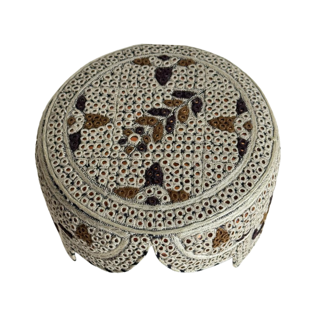 Light Brown Sindhi Topi - Flower Design - Golden Shade - Nasir Bhai