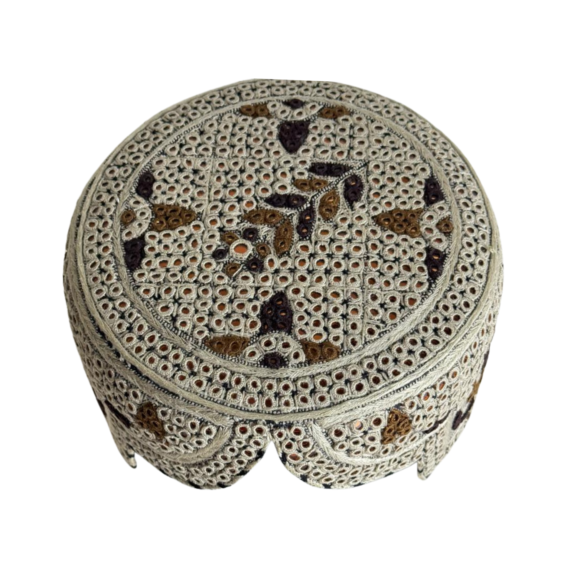 Light Brown Sindhi Topi - Flower Design - Golden Shade - Nasir Bhai