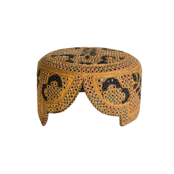 Golden Sindhi Topi - Flower Design - Blue Shade - Nasir Bhai