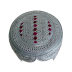 White Sindhi Topi - Pink Stitching - Maroon and PInk Tikki - Raja Cap