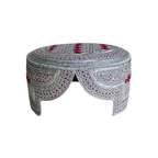 White Sindhi Topi - Pink Stitching - Maroon and Pink Tikki - Raja Cap
