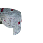 White Sindhi Topi - PInk Stitching - Maroon and Pink Tikki - Raja Cap