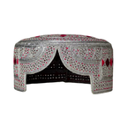 White Sindhi Topi - Pink And Purple Tikki - Pink Stitching - Raja Cap
