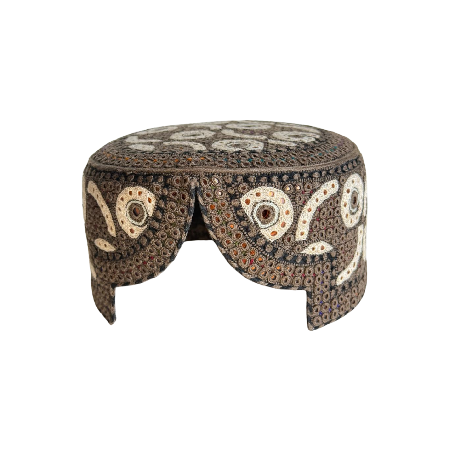Brown Sindhi Topi - Flower Design - Orange Shade - Nasir Bhai