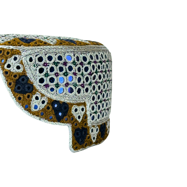 White Sindhi Topi - Heart Design - Blue Shsde - Nasir Bhai