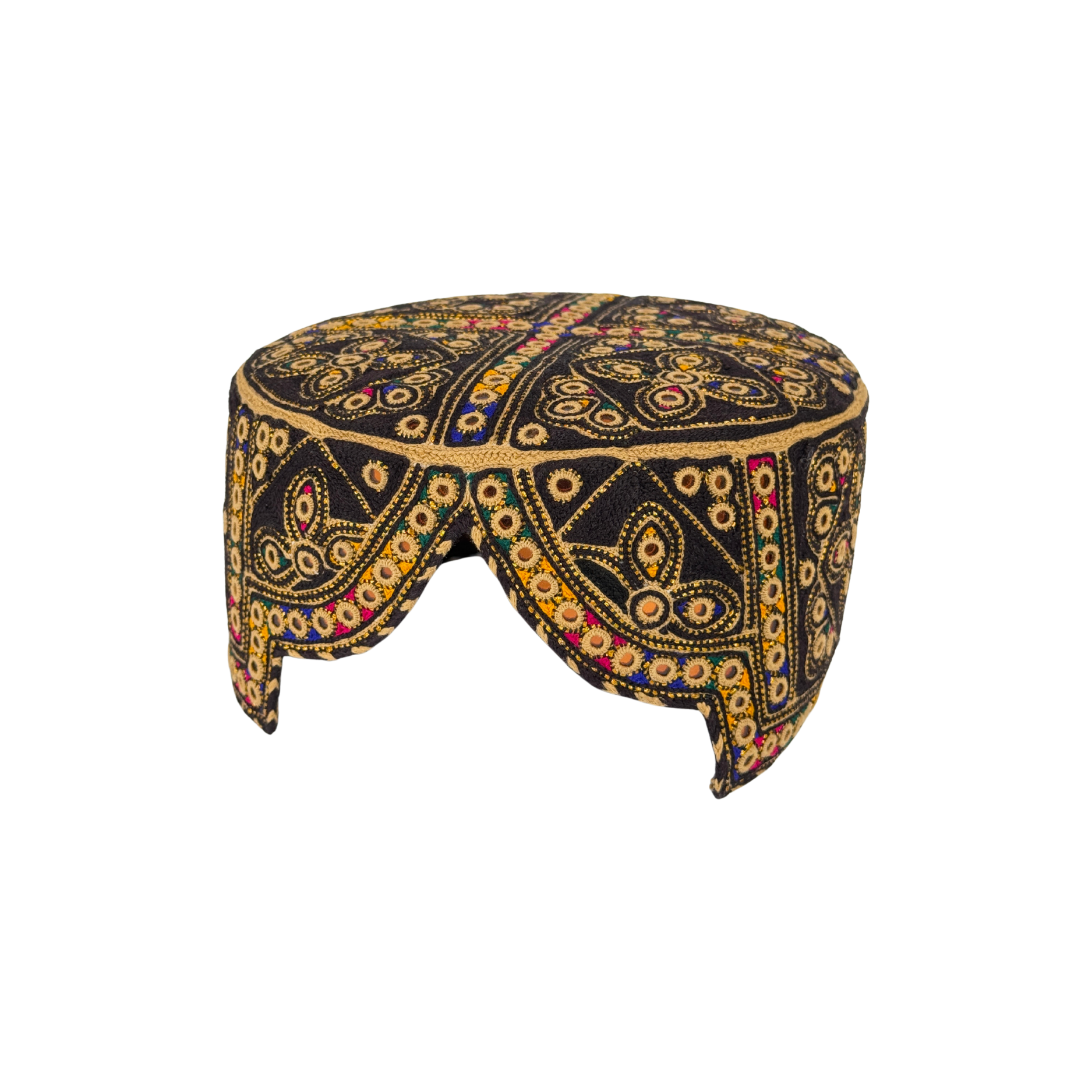 Black Balochi Topi - Traditional design - Golden Shade - Nasir Bhai