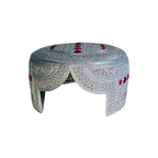 White Sindhi Topi - Pink Stitching - Maroon and PInk Tikki - Raja Cap