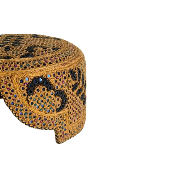 Golden Sindhi Topi - Flower Design - Blue Shade - Nasir Bhai