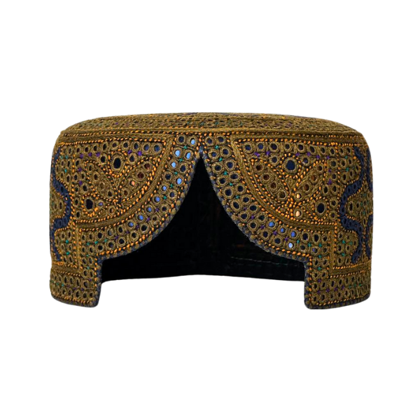 Brown Sindhi Topi - Traditional design - Blue Shade - Nasir Bhai