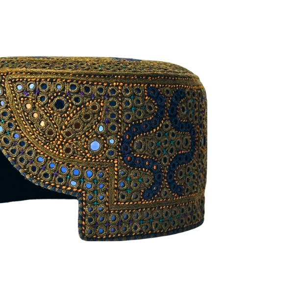 Brown Sindhi Topi - Traditional design - Blue Shade - Nasir Bhai