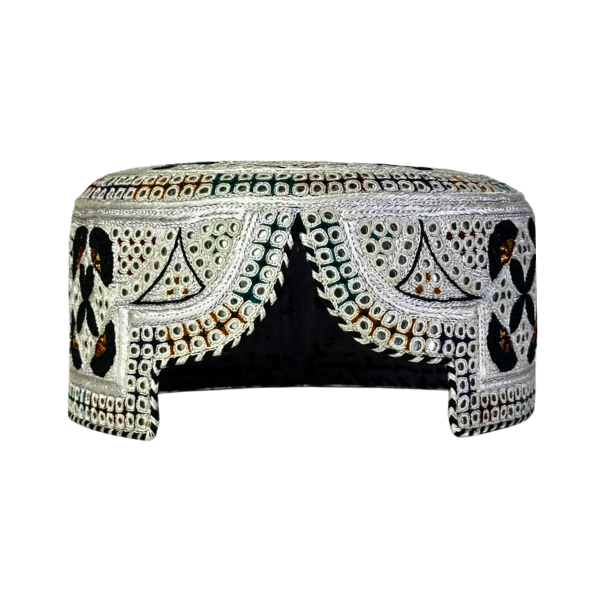 White Sindhi Topi - Flower Design - White Shade - Nasir Bhai
