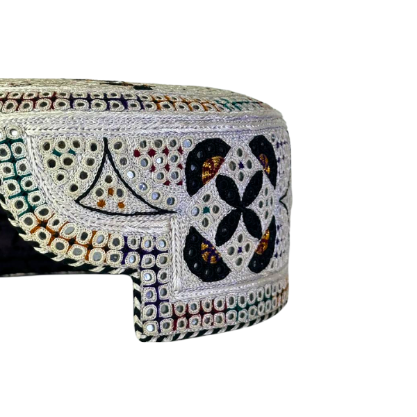 White Sindhi Topi - Flower Design - White Shade - Nasir Bhai