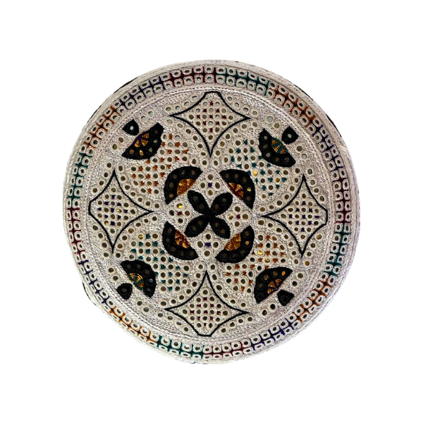 White Sindhi Topi - Flower Design - White Shade - Nasir Bhai