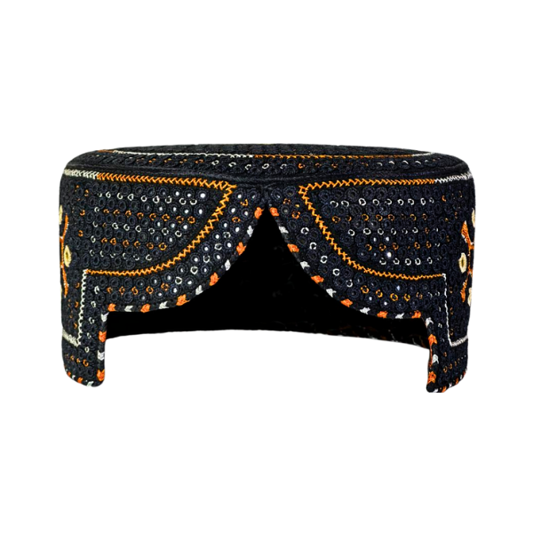 Black Sindhi Topi - Traditional design -Golden Shade - Nasir Bhai