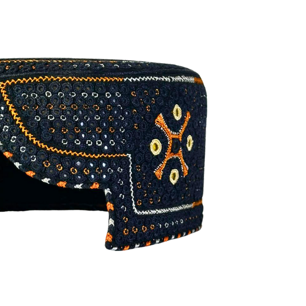 Black Sindhi Topi - Traditional design -Golden Shade - Nasir Bhai