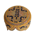 Golden Sindhi Topi - Flower Design - Blue Shade - Nasir Bhai