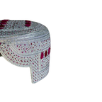 White Sindhi Topi - Pink Stitching - Pink and Maroon Tikki - Raja Cap